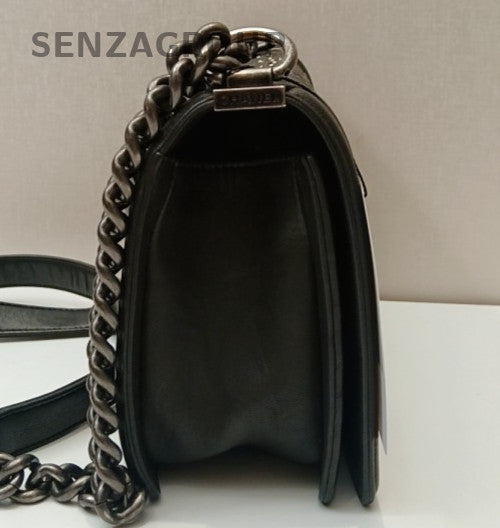 Chanel Leboy PM Chain Shoulder Bag Crossbody Gray Silver Women Diamond Classic