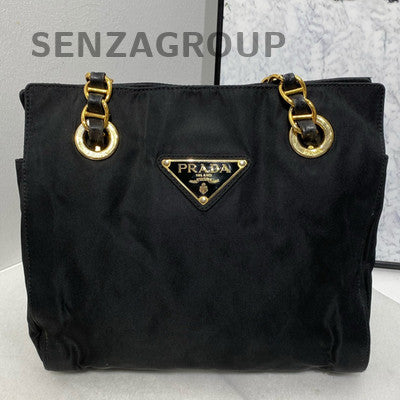 Prada Black Gold Parachute Chain Shoulder Bag Women's Classic Fashion