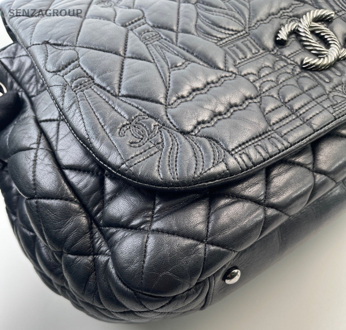 Chanel Diamond Airport Bag Chain Shoulder Bag Black Silver Women Classic