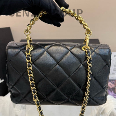 Chanel Classic Black Gold Quilted Chain Shoulder Crossbody Handbag