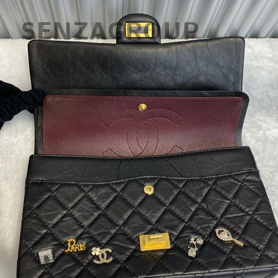 Chanel Medium Black Caviar Leather Badge Chain Shoulder Bag Classic