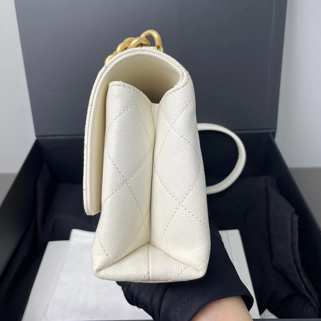 CHANEL Quilted White Calfskin Top Handle Chain Bag For Women