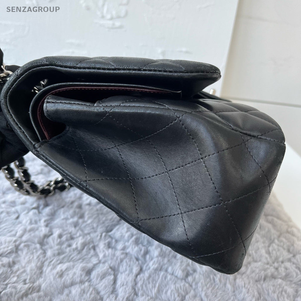 Chanel Classic Flap Jumbo Lambskin Chain Shoulder Bag Black Silver Women Fashion