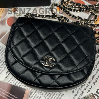 Chanel 25C Black Quilted Lambskin Gold Chain Shoulder Bag