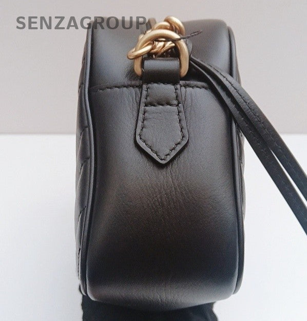 Gucci Marmont MM Chain Shoulder Bag Black Gold Used Women Classic