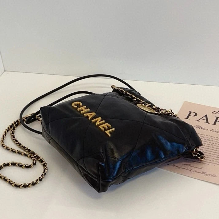 Chanel 22Bag Mini Chain Shoulder Crossbody Black Gold Women Classic