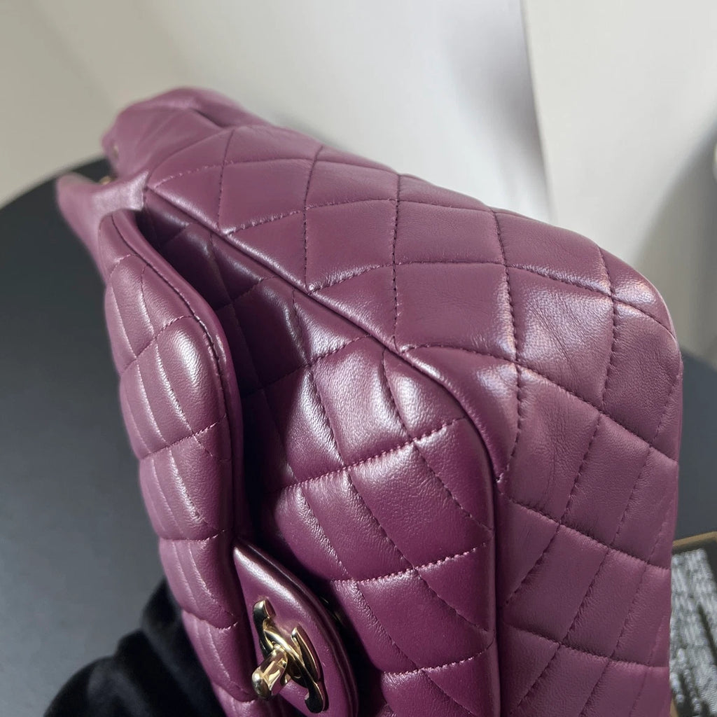 Chanel Diamond Chain Backpack Purple Gold Classic Used Women