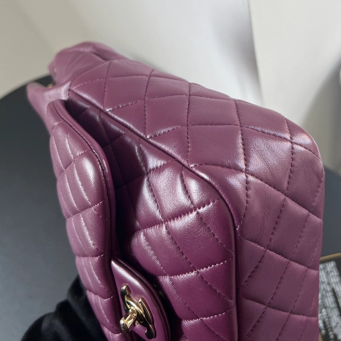 Chanel Diamond Chain Backpack Purple Gold Classic Used Women