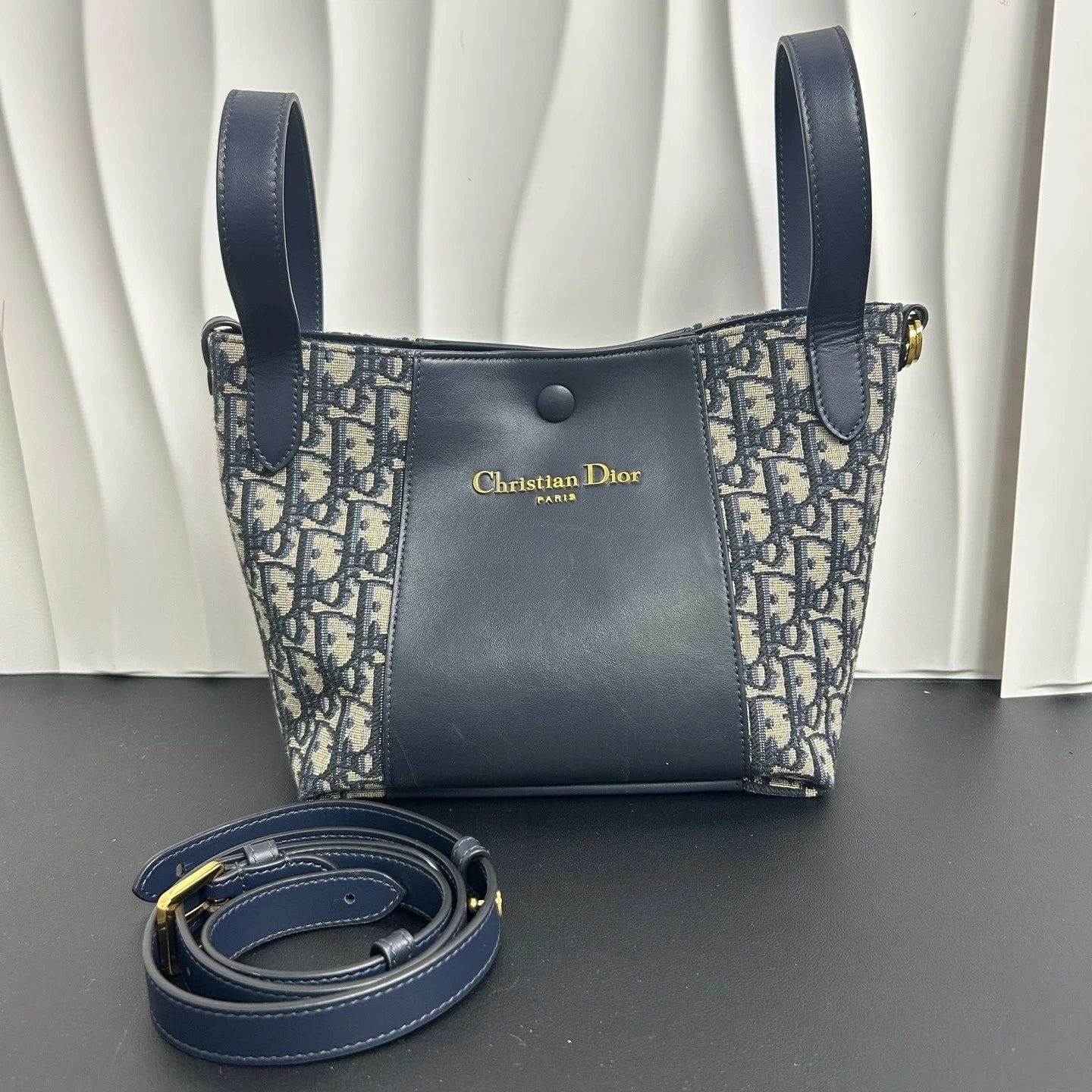 Dior Signature Small Printed Canvas Calfskin Bucket Crossbody Handbag Women