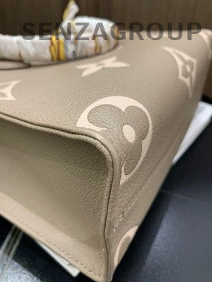 Louis Vuitton OntheGo Small Tote Bag Grey Gold Monogram Women Classic