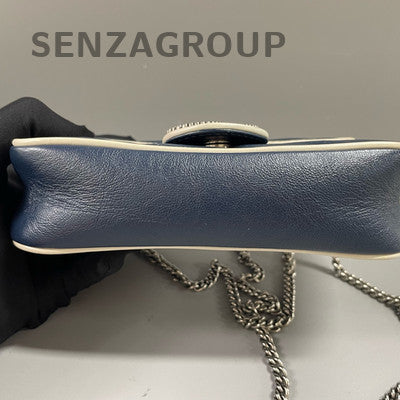 Gucci Marmont Mini Blue White Chain Shoulder Crossbody Bag Silver