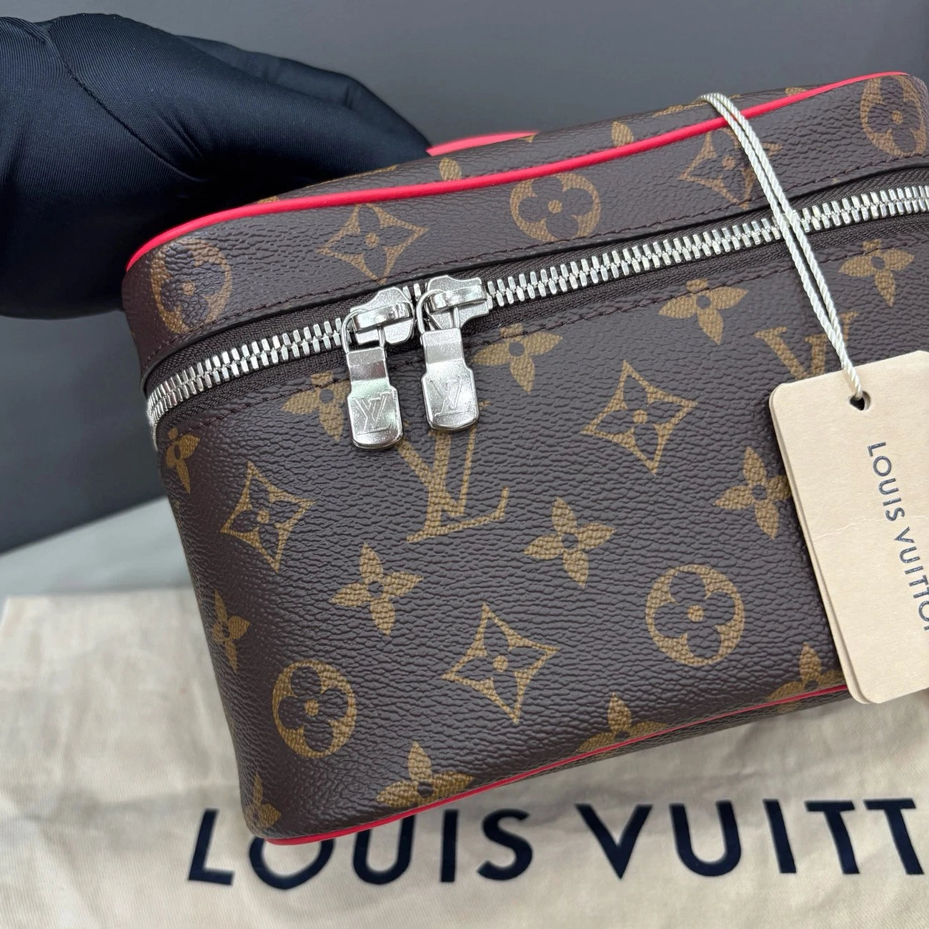 Louis Vuitton Nice Vanity Case Top Handle Bag Brown Silver Women Classic