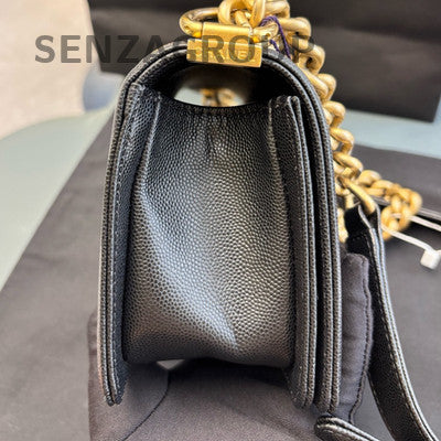 Chanel Le Boy Small Quilted Black Gold Chain Shoulder Crossbody Bag
