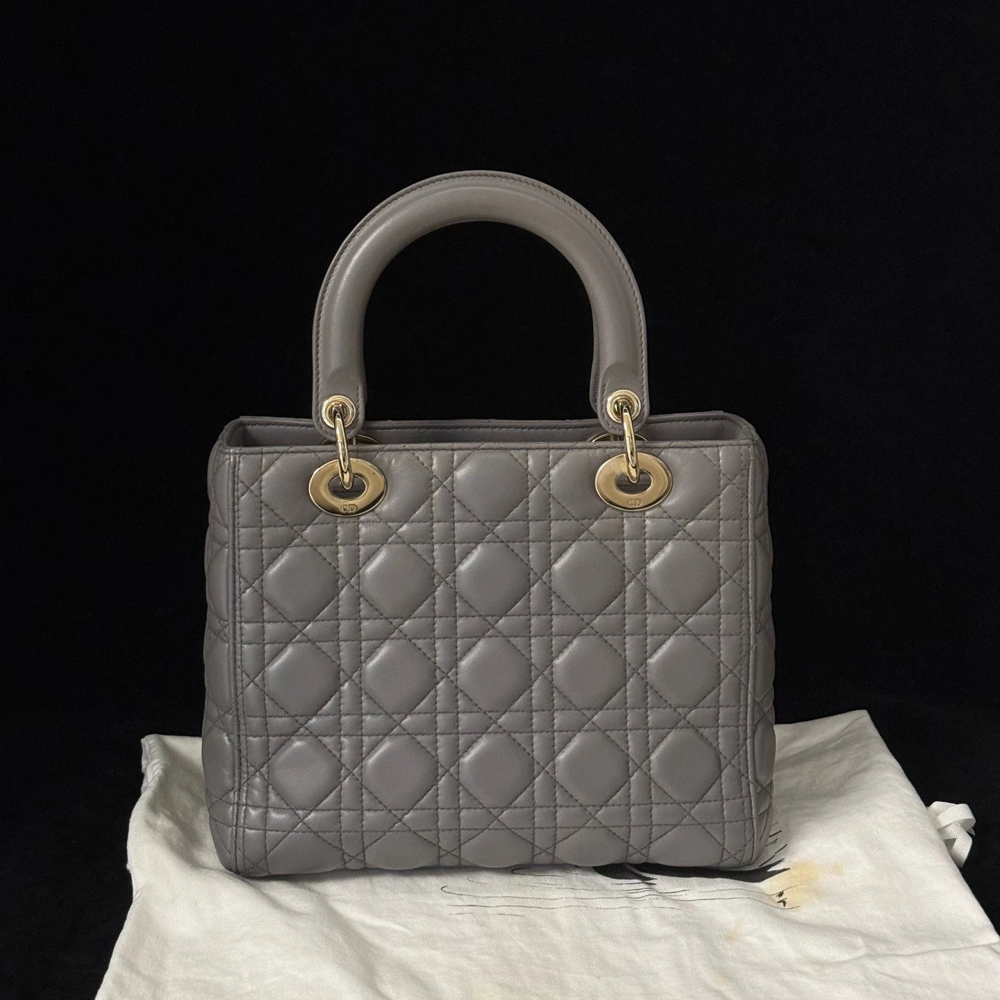 Dior Lady Dior Gold Gray Crossbody Excellent