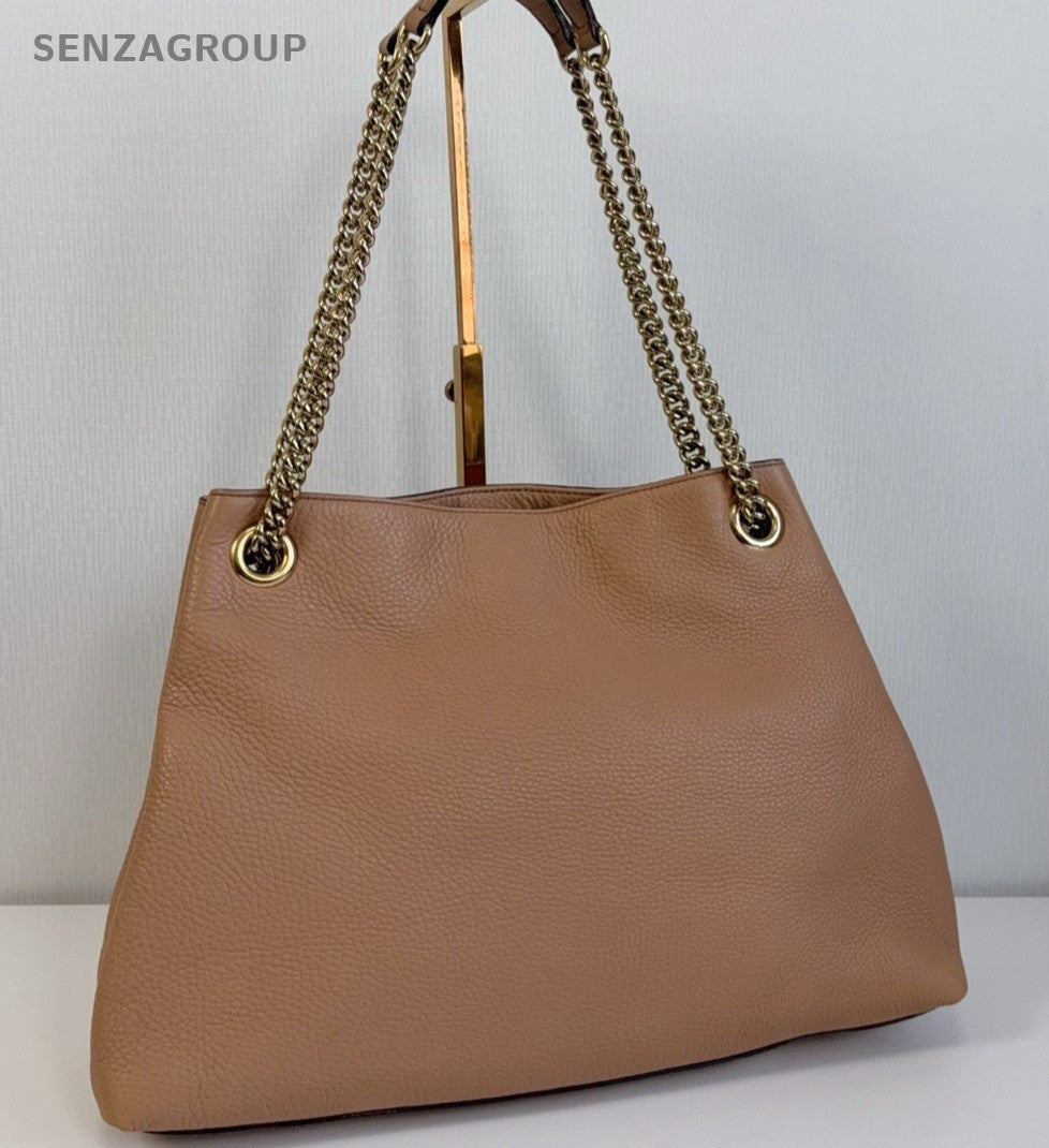 Gucci SOHO Chain Calfskin Shoulder Bag Brown Gold Women Classic Fashion
