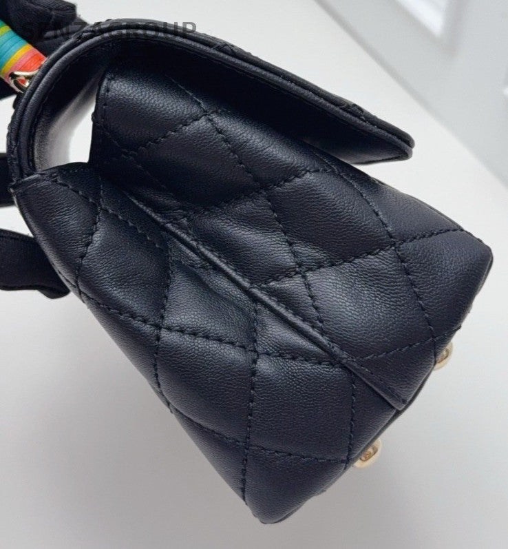 Chanel Coco Mini Top Handle Chain Shoulder Bag Crossbody Black Gold Women