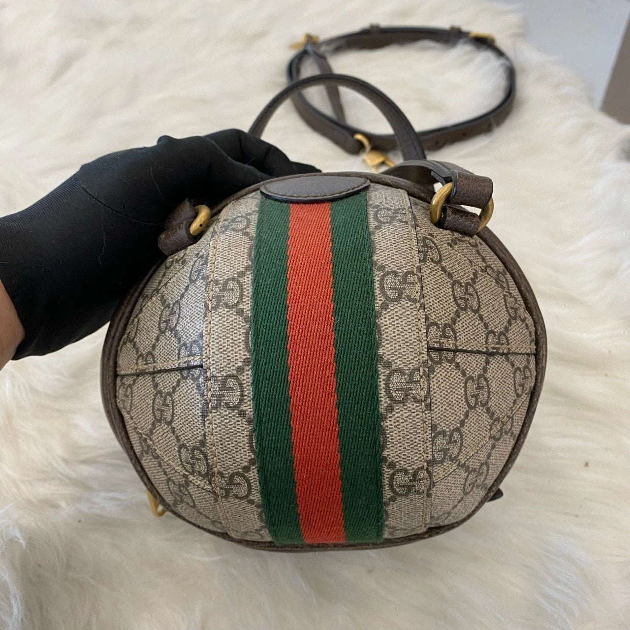 Gucci GG Monogram Football Bag Brown Crossbody Unisex Classic