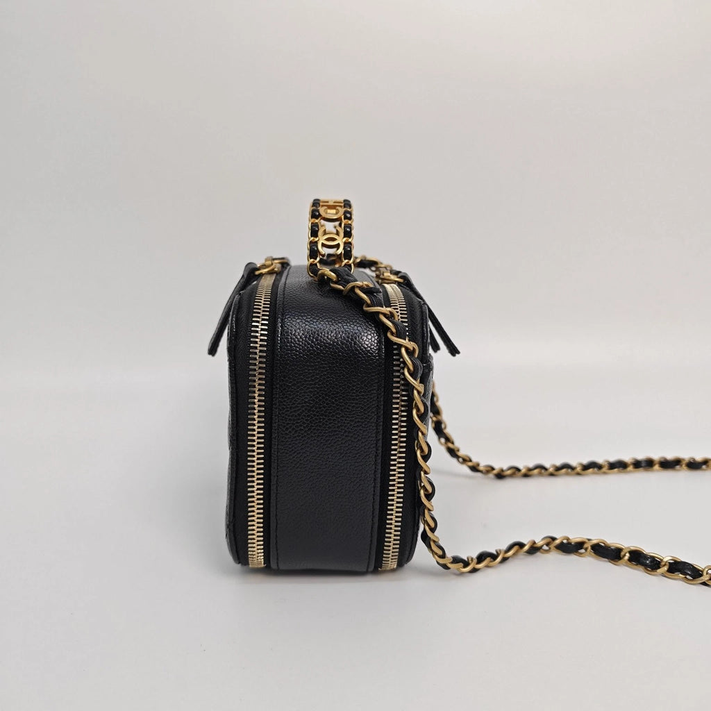 Pre-owned CHANEL 22S Black Gold Calfskin Top Handle Camera Bag For Women