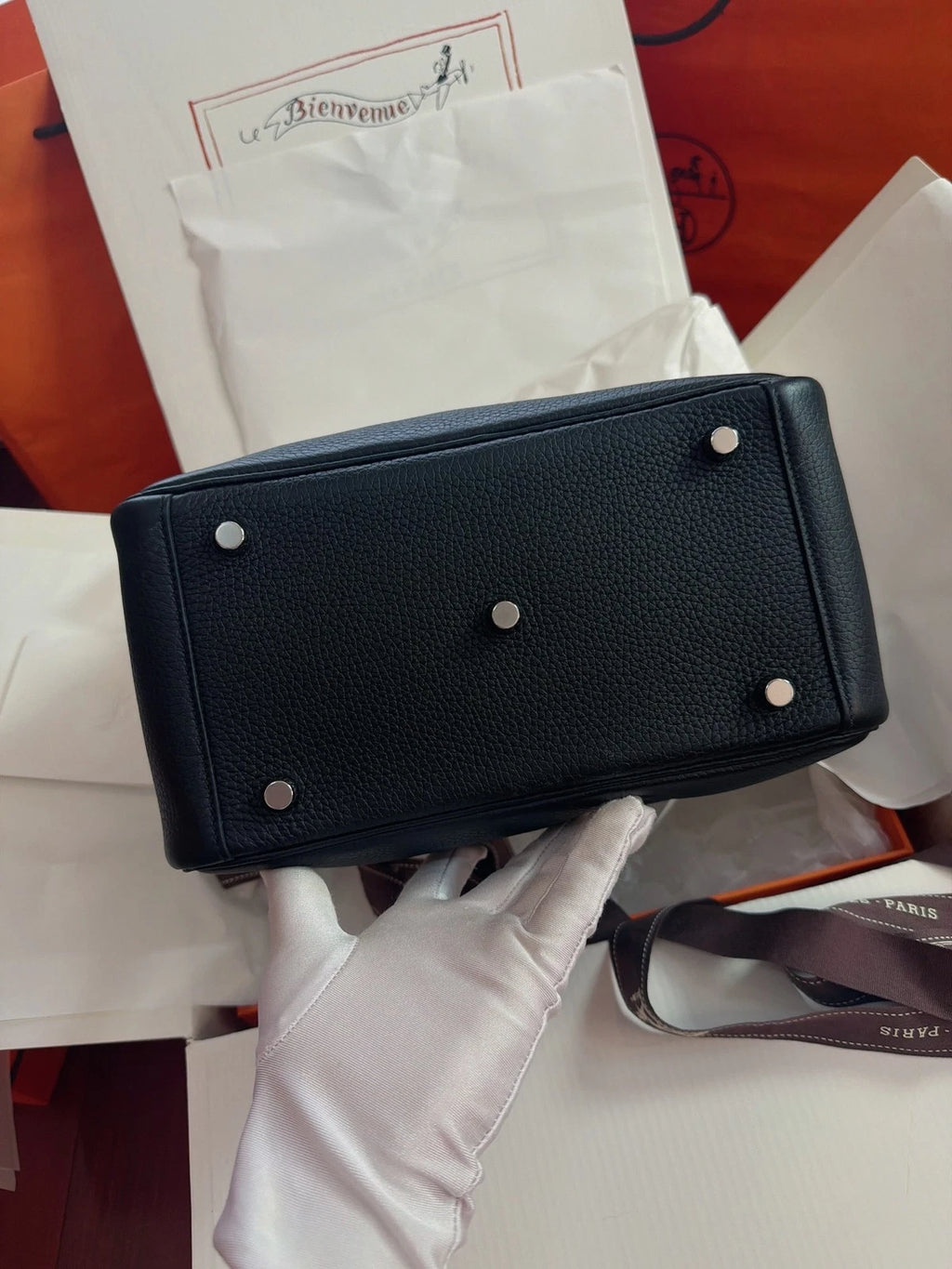 New Hermes Lindy26 Black 2Way Handbag Shoulder Bag Silver Hardware