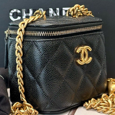 Chanel 23P Mini Box Black Calfskin Gold Heart Chain Crossbody Bag