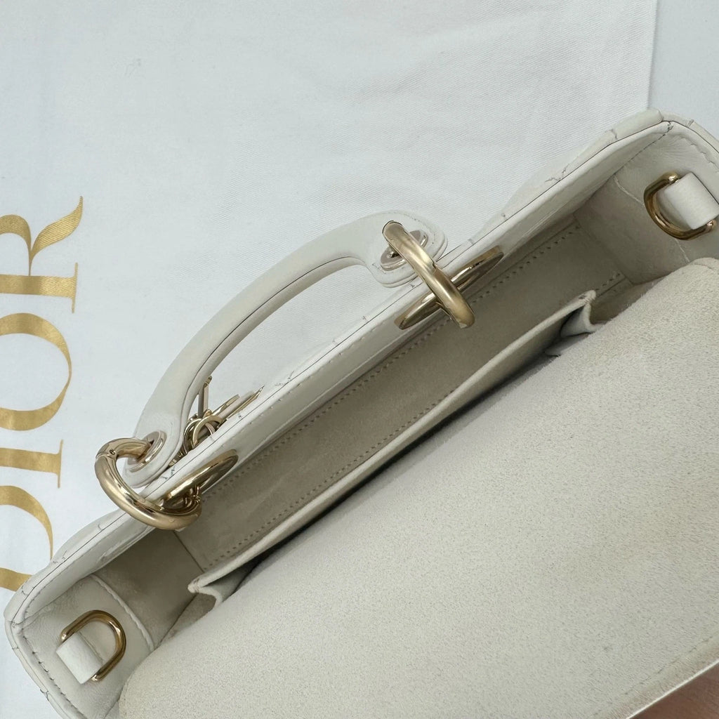 Dior White Gold D-Joy Top Handle Shoulder Bag For Women