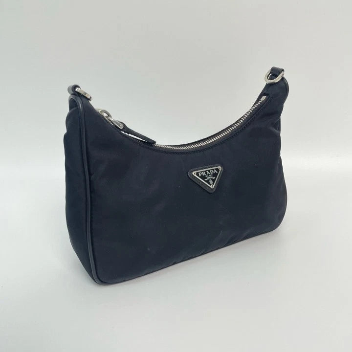 Prada Black Nylon Triangle Logo 3-in-1 Chain Shoulder Crossbody For Women