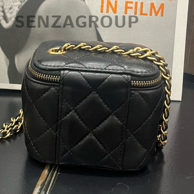 Chanel Classic Black Gold Quilted Small Flap Bag with Ball Chain