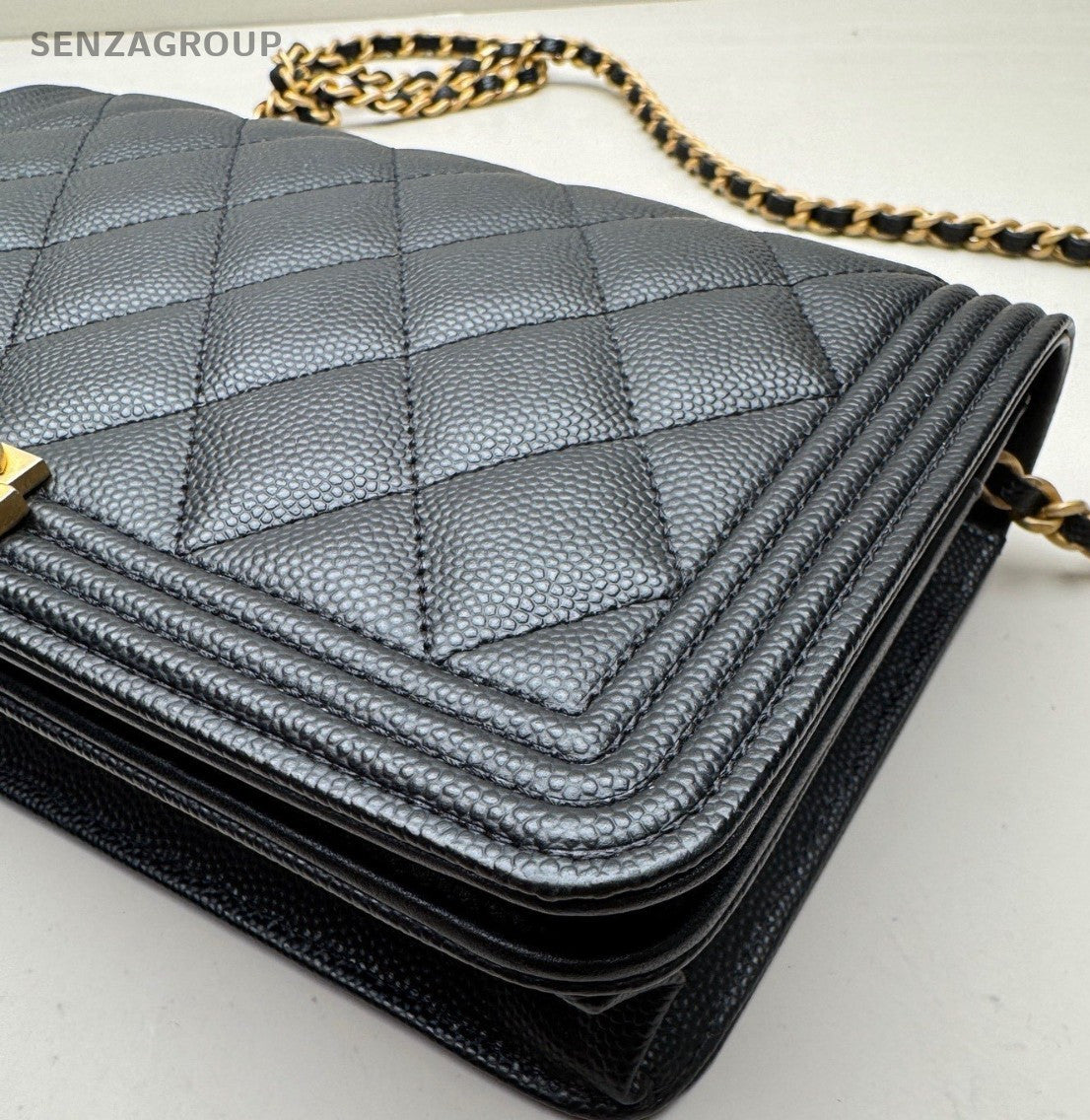 Chanel Le Boy Textured Calfskin Wallet woc Shoulder Crossbody Bag Black Women
