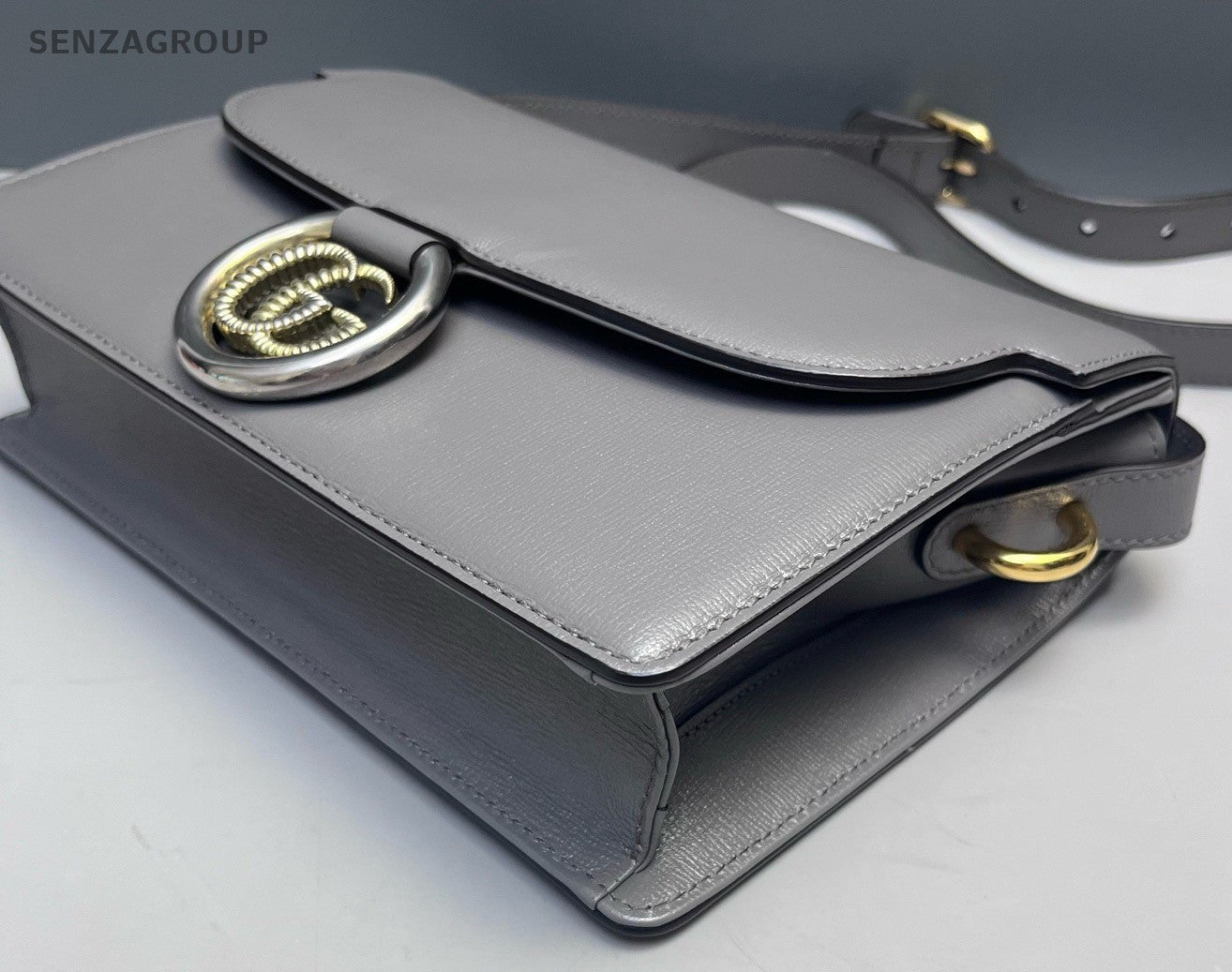 Gucci Vintage GG Ring Shoulder Bag Gray Gold Used Women Classic Designer