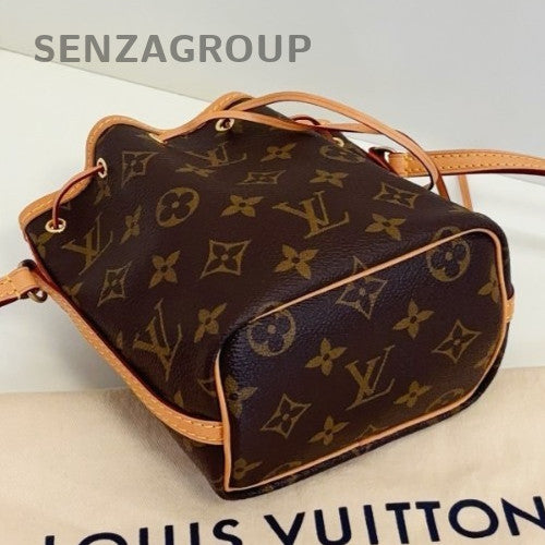 Louis Vuitton Nano Noe Monogram Drawstring Bucket Crossbody Brown Gold Women