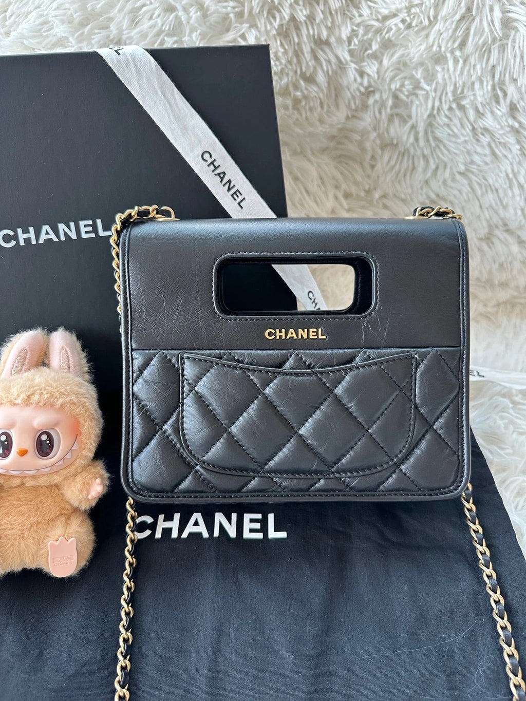 CHANEL Small Black Calfskin Gold Hardware Briefcase Crossbody For Women
