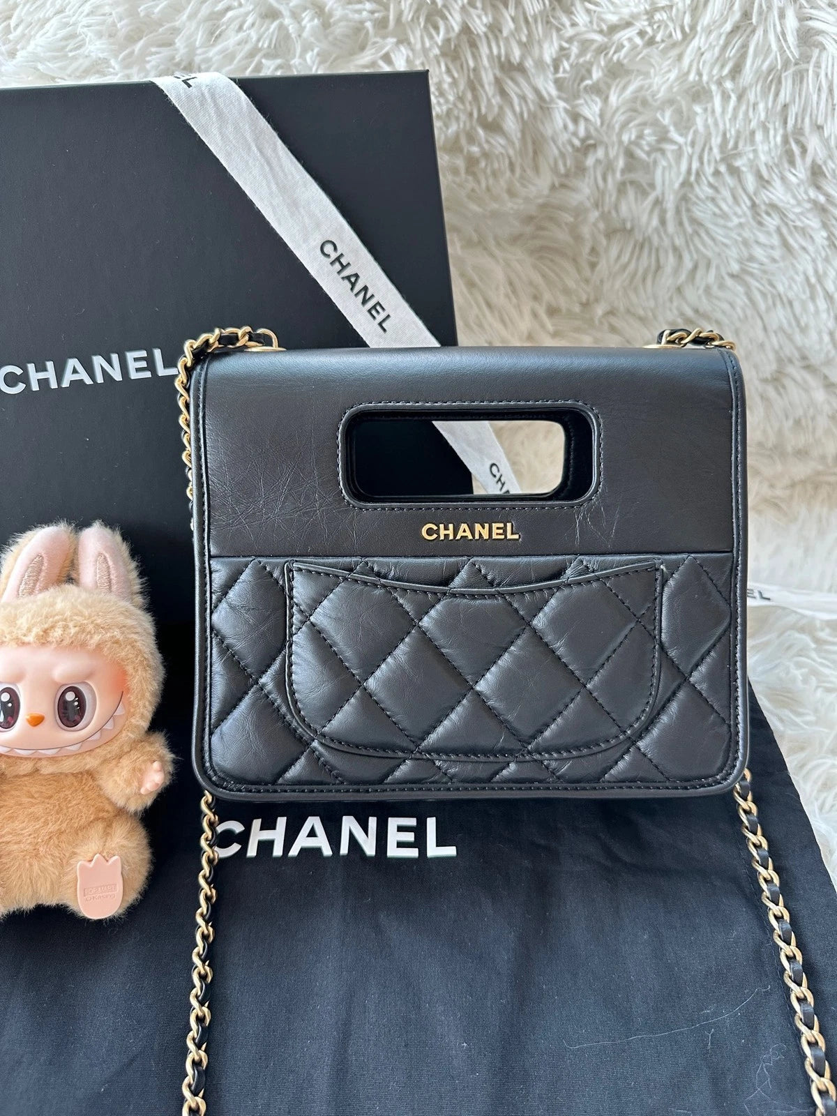 CHANEL Small Black Calfskin Gold Hardware Briefcase Crossbody For Women