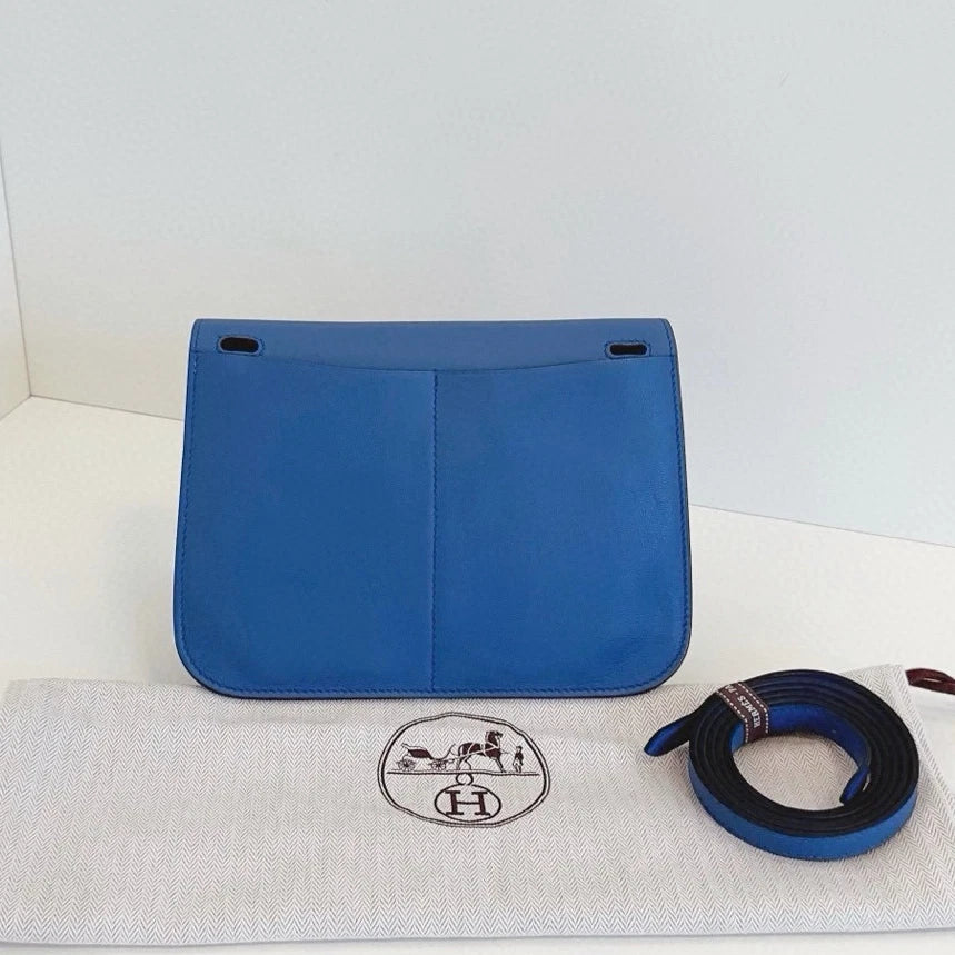 Hermes Halzan Mini Top Handle Crossbody Blue Silver Women Classic Fashion