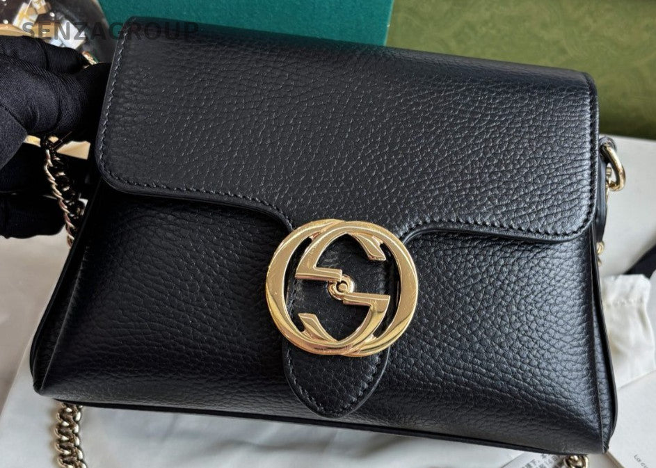 Gucci GG Chain Strap Shoulder bag Crossbody Black Gold Almost Brand NEW Women