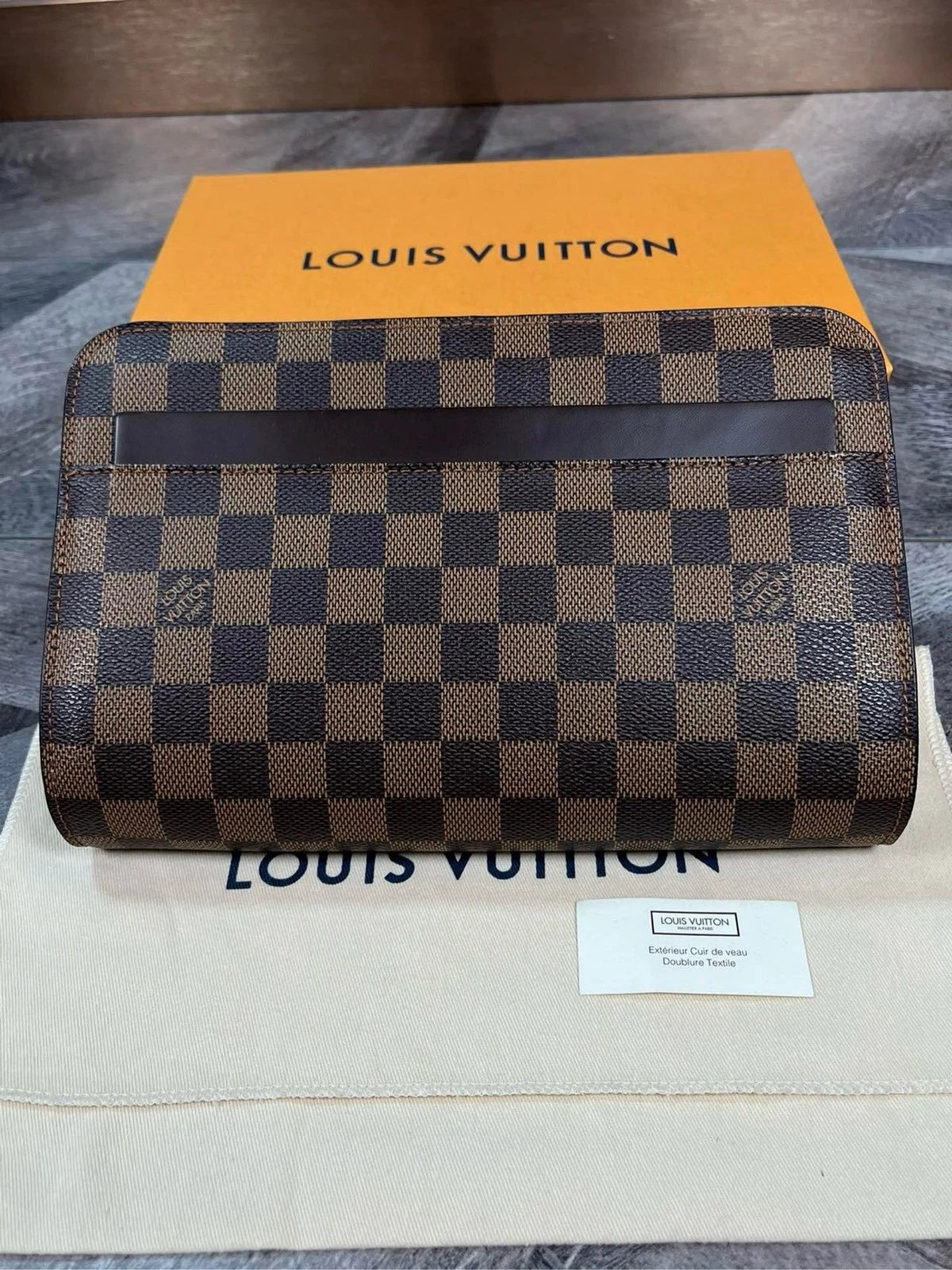 Louis Vuitton Brown Canvas Damier Clutch Handbag For Women