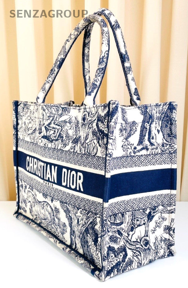 Christian Dior Book Tote Blue Zoo Tote Top Handle Shoulder Bag Women Blue