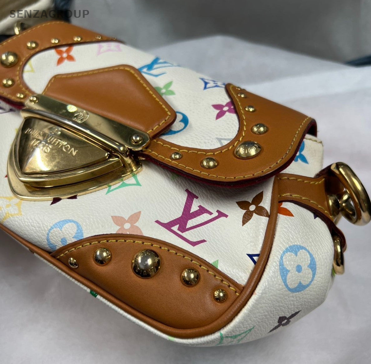 Louis Vuitton Monogram White Multicolor Shoulder Bag Women Classic