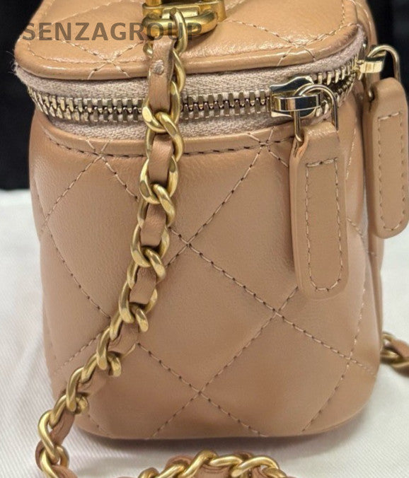Chanel Lambskin PM Chain Shoulder Bag Crossbody Pink Gold Diamond Women Classic