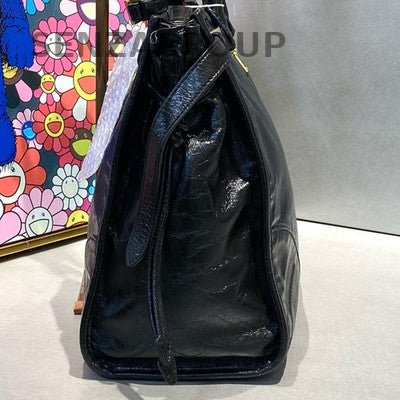 Prada Softlux Large Bonnie Shoulder Bag Black Gold Women's