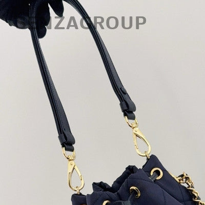 Prada Duet Re-Nylon Mini Bucket Bag Blue Gold Chain Shoulder Bag