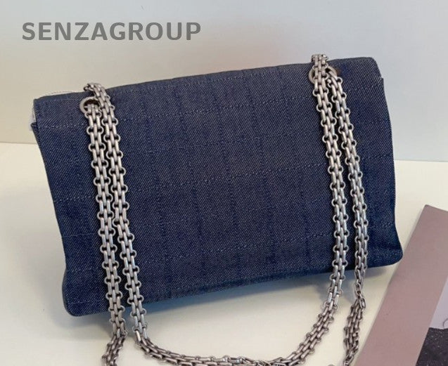 CHANEL 2.55 Denim Chain Shoulder bag Crossbody Women Blue