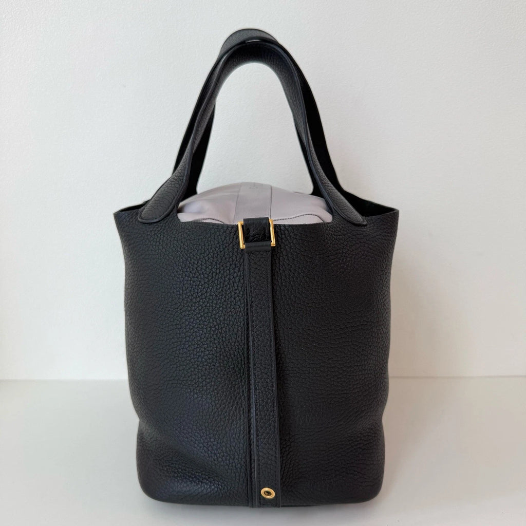 Hermes Picotin22 Top Handle Bag Black Gold Used Women Classic