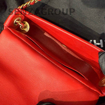 Chanel Quilted Chain Shoulder Crossbody Bag Red Gold Hardware Classic
