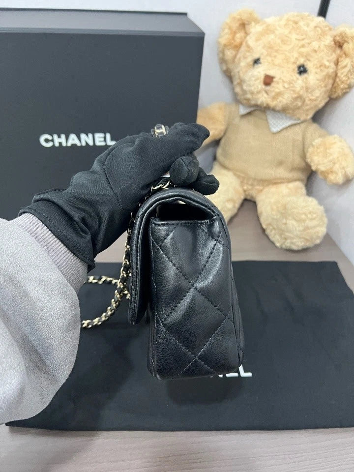 CHANEL Black Gold Classic Flap Top Handle Crossbody Bag For Women