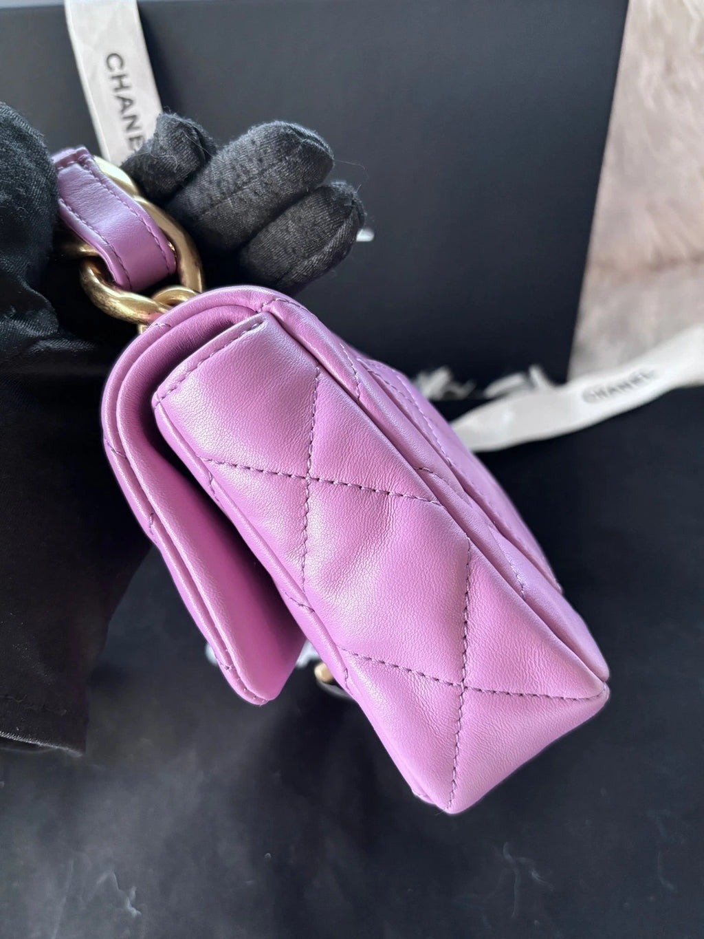 Chanel Purple Lambskin Square Shoulder Handbag for Women