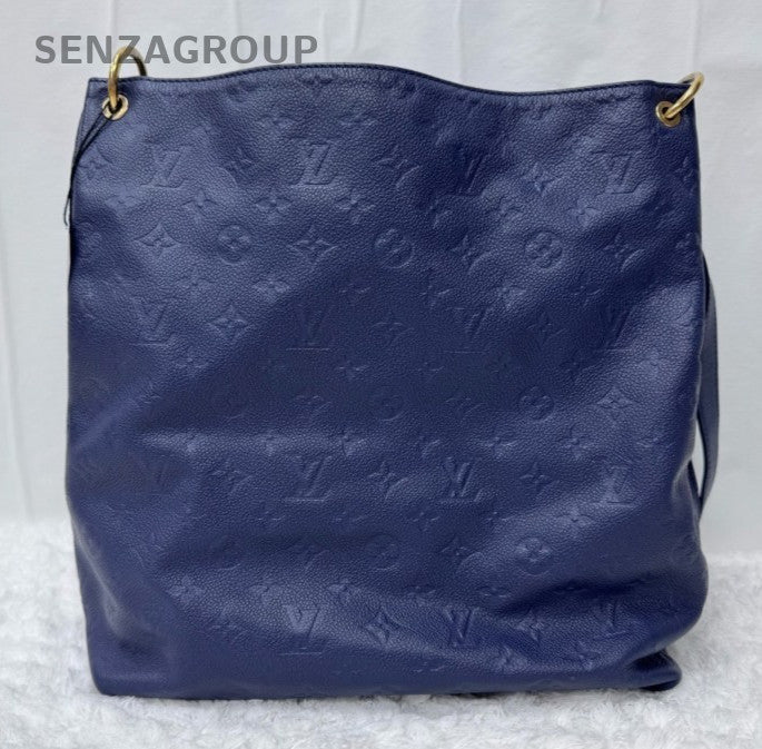 Louis Vuitton Monogram Hobo Shoulder Bag Blue Gold Women Classic