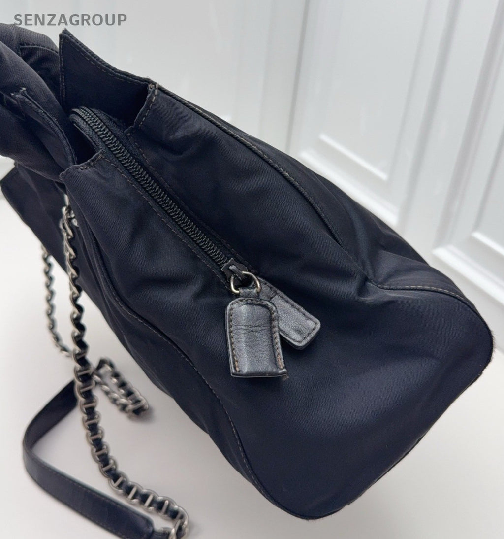 Prada Tote Chain Black Silver Shoulder Bag Used Women Classic