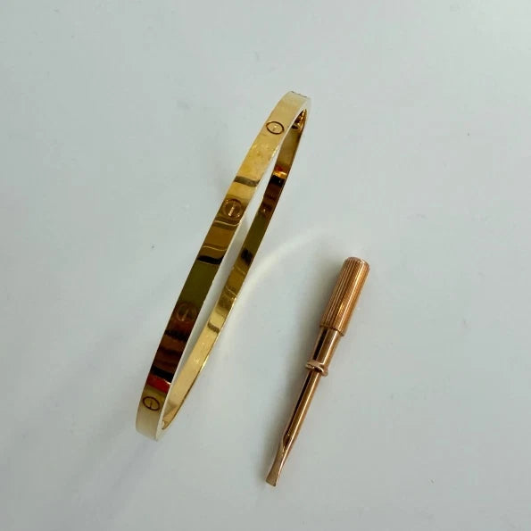 Cartier Love Small Bracelet 3.6mm 18k Yellow Gold Bangle Single Screw Size19