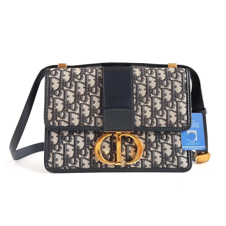 Christian Dior 30Montaigne MM Oblique Canvas Navy Shoulder Bag Crossbody GHW