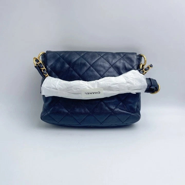 CHANEL 24P Black Calfskin Hobo Mini Messenger Bag For Women